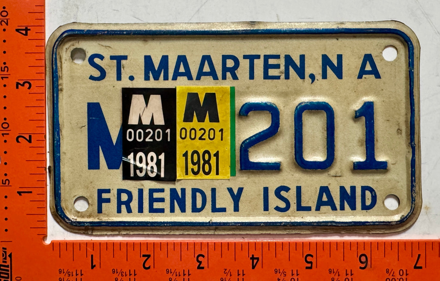 1981 St Maarten #M-201 Motorcycle License Plate