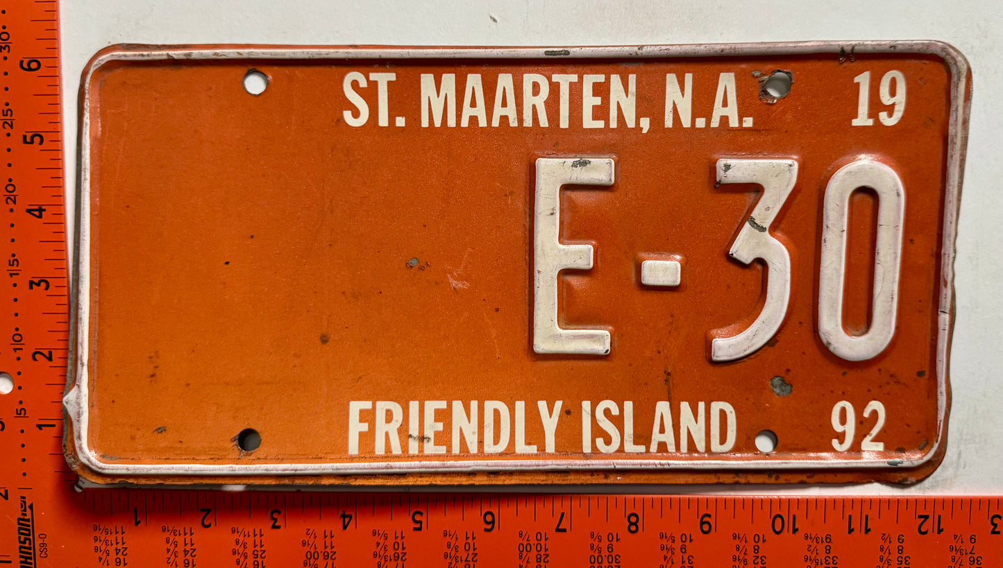 1992 St Maarten #E-30 Government License Plate