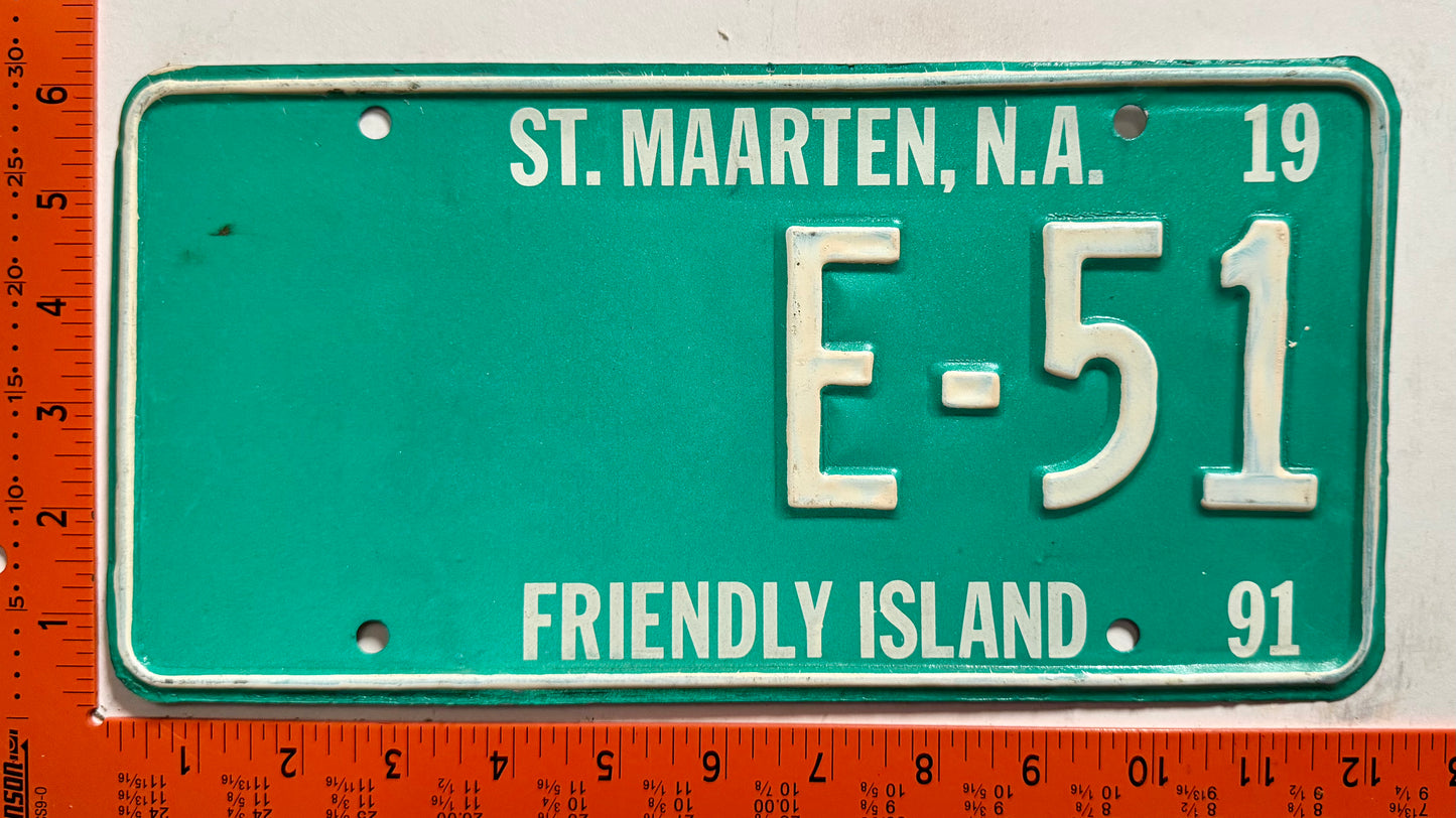 1991 St Maarten #E-51 Government License Plate