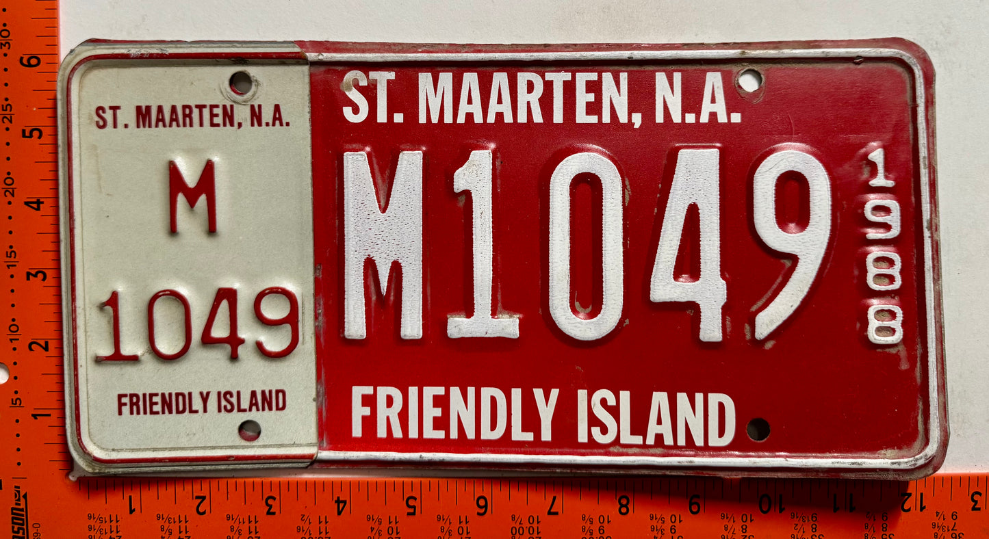 1988 St Maarten #M1049 Passenger License Plate