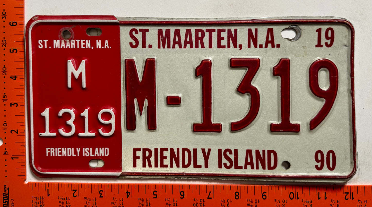 1990 St Maarten #M-1319 Passenger License Plate