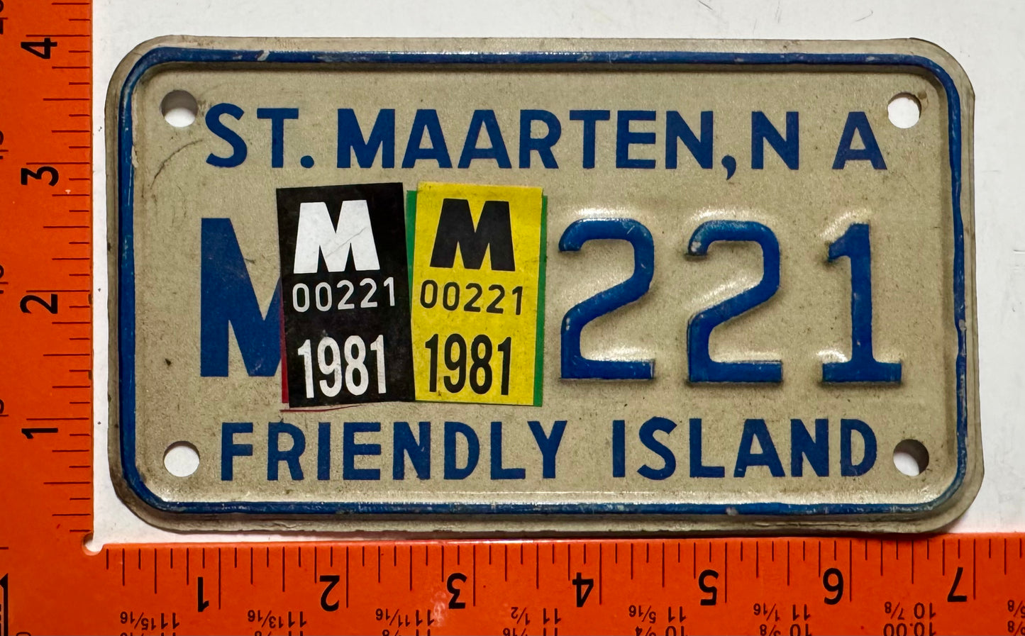 1981 St Maarten #M-221 Motorcycle License Plate