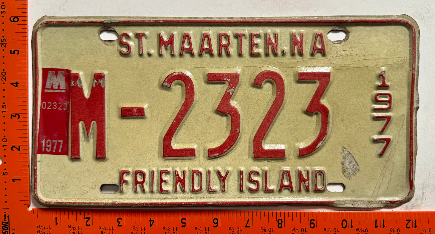 1977 St Maarten #M-2323 Passenger License Plate