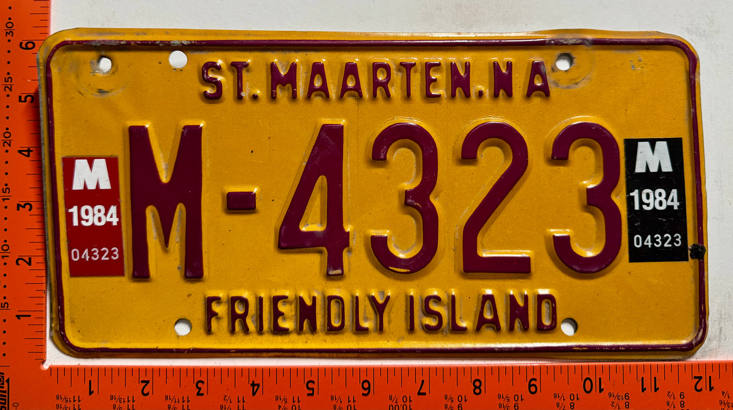 1984 St Maarten #M-4323 Passenger License Plate