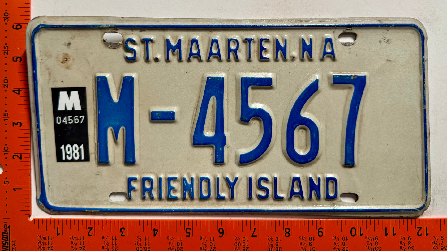 1981 St Maarten #M-4567 Passenger License Plate