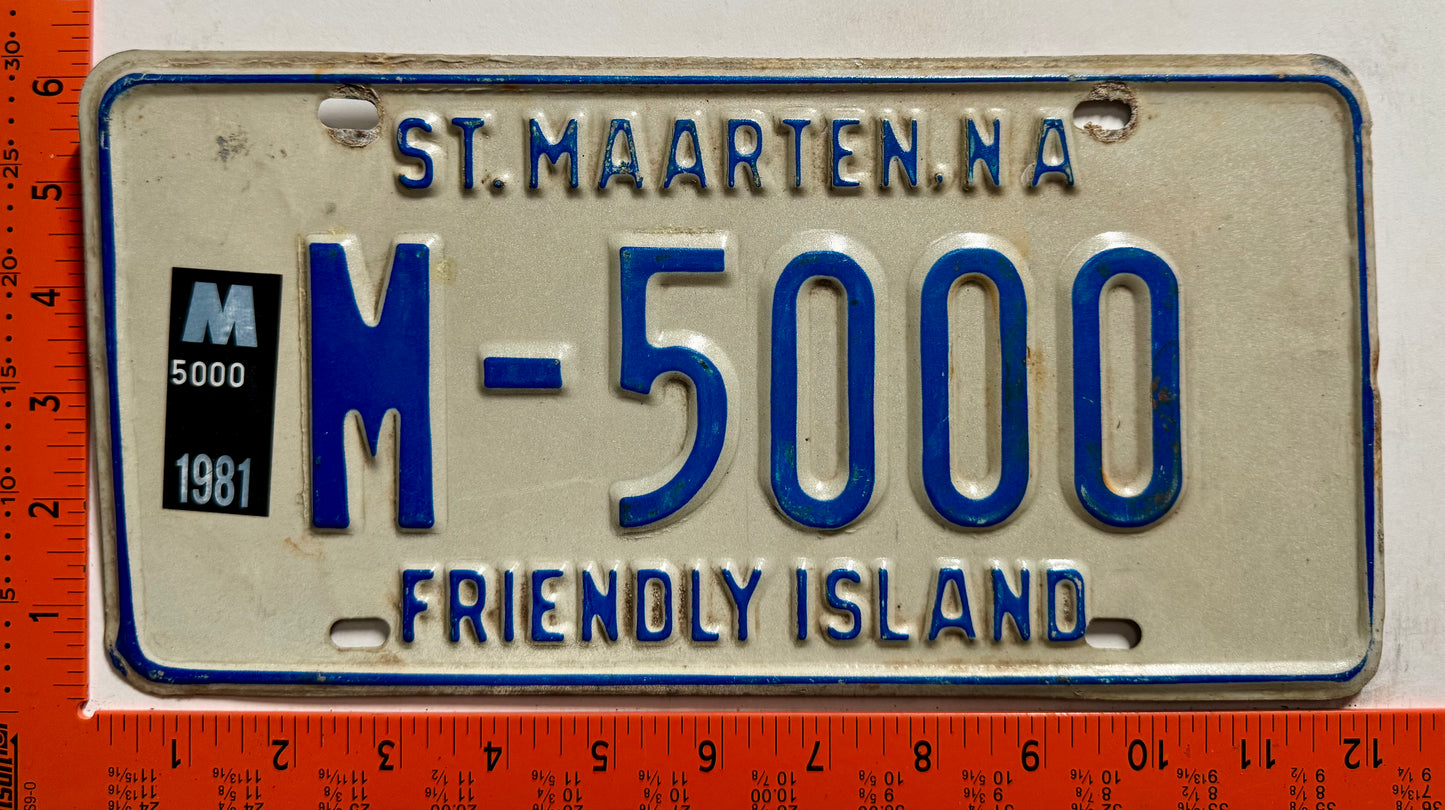 1981 St Maarten #M-5000 Passenger License Plate
