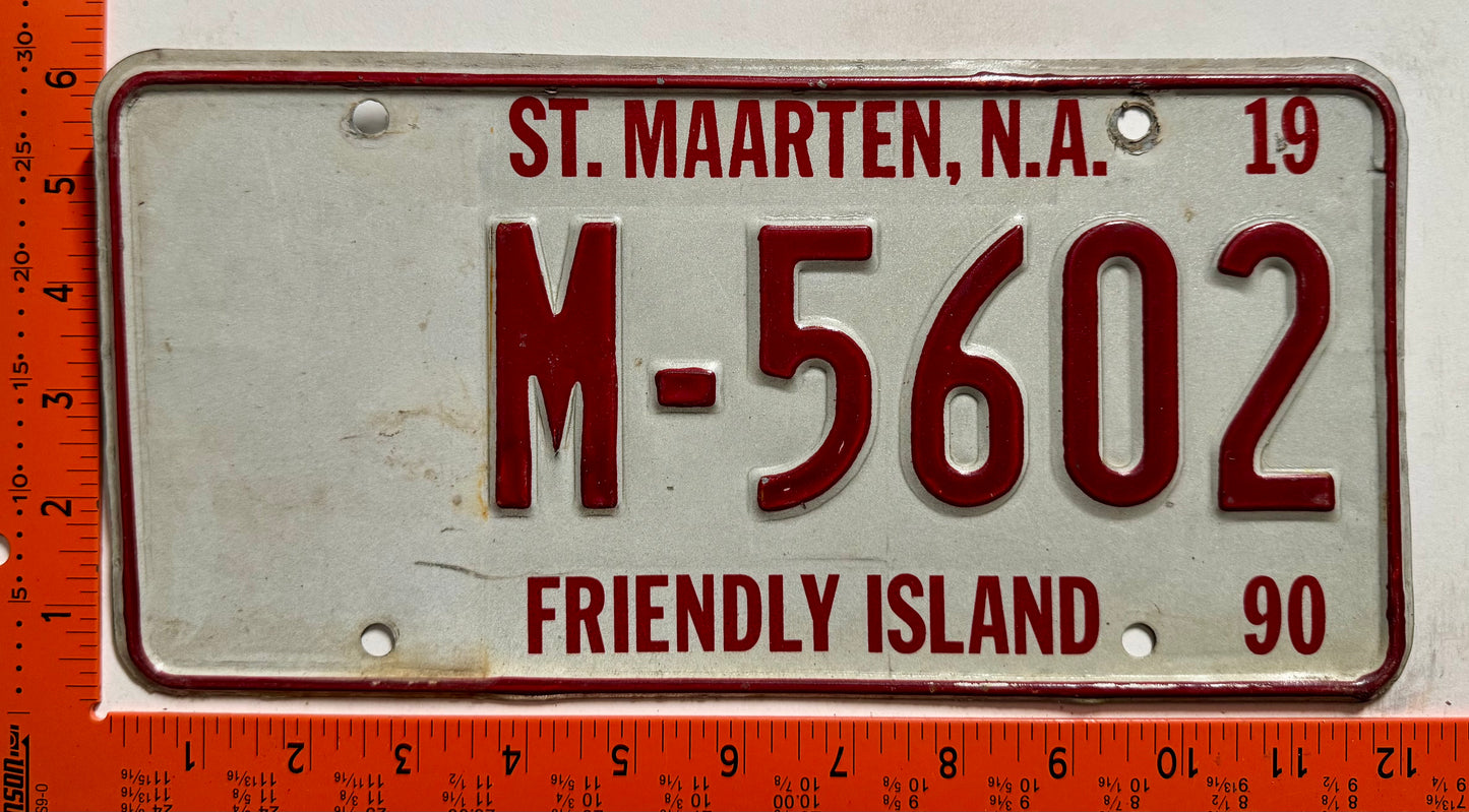 1990 St Maarten #M-5602 Passenger License Plate