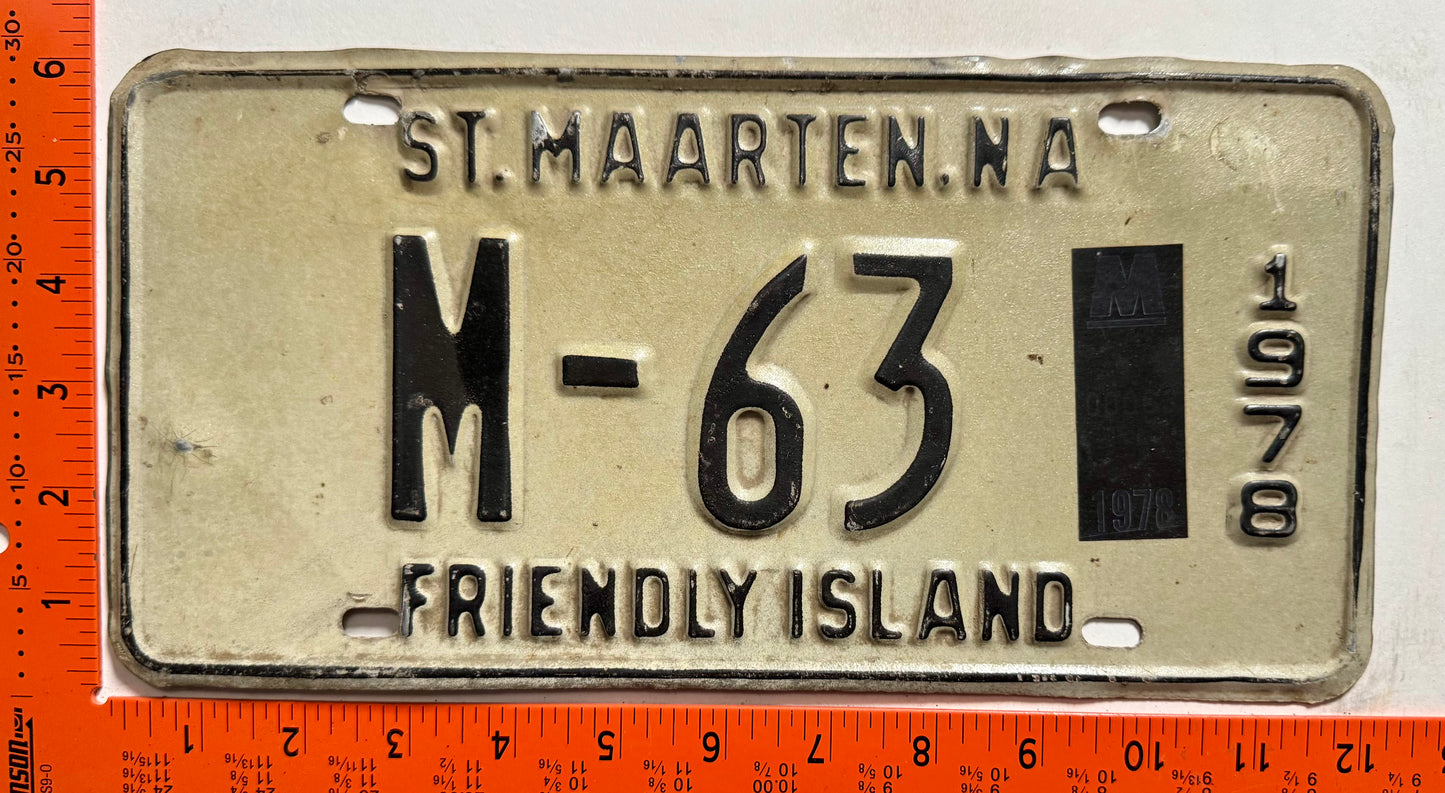 1978 St Maarten #M-63 Passenger License Plate
