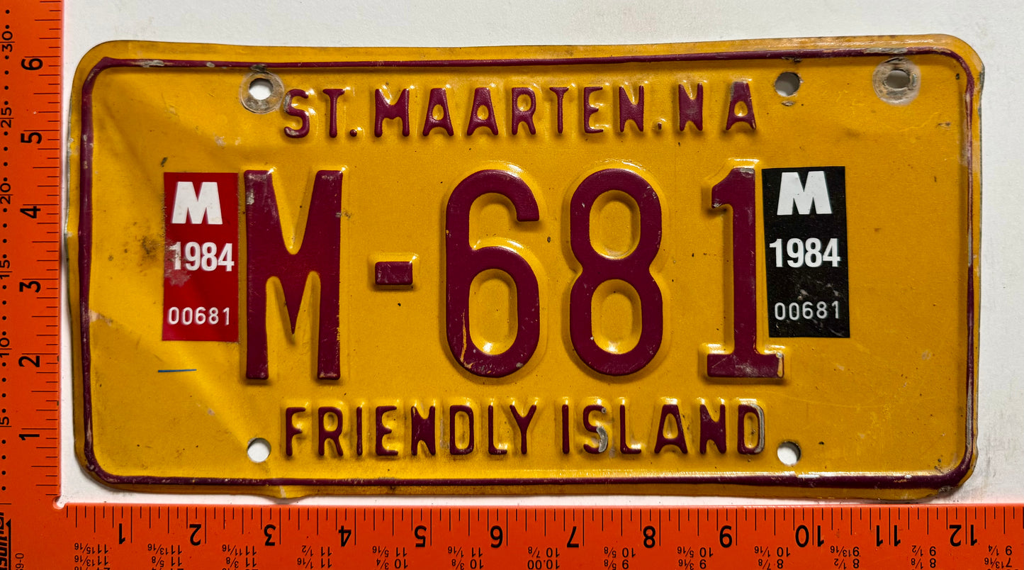 1984 St Maarten #M-681 Passenger License Plate