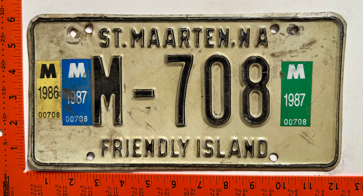 1986/1987 St Maarten #M-708 Passenger License Plate