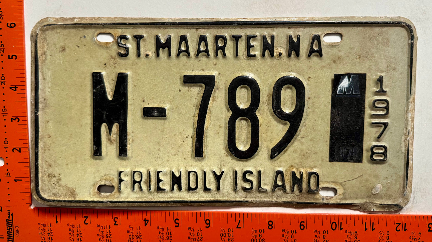 1978 St Maarten #M-789 Passenger License Plate