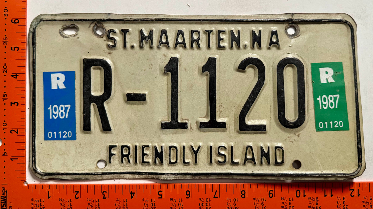 1987 St Maarten #R-1120 Rental License Plate