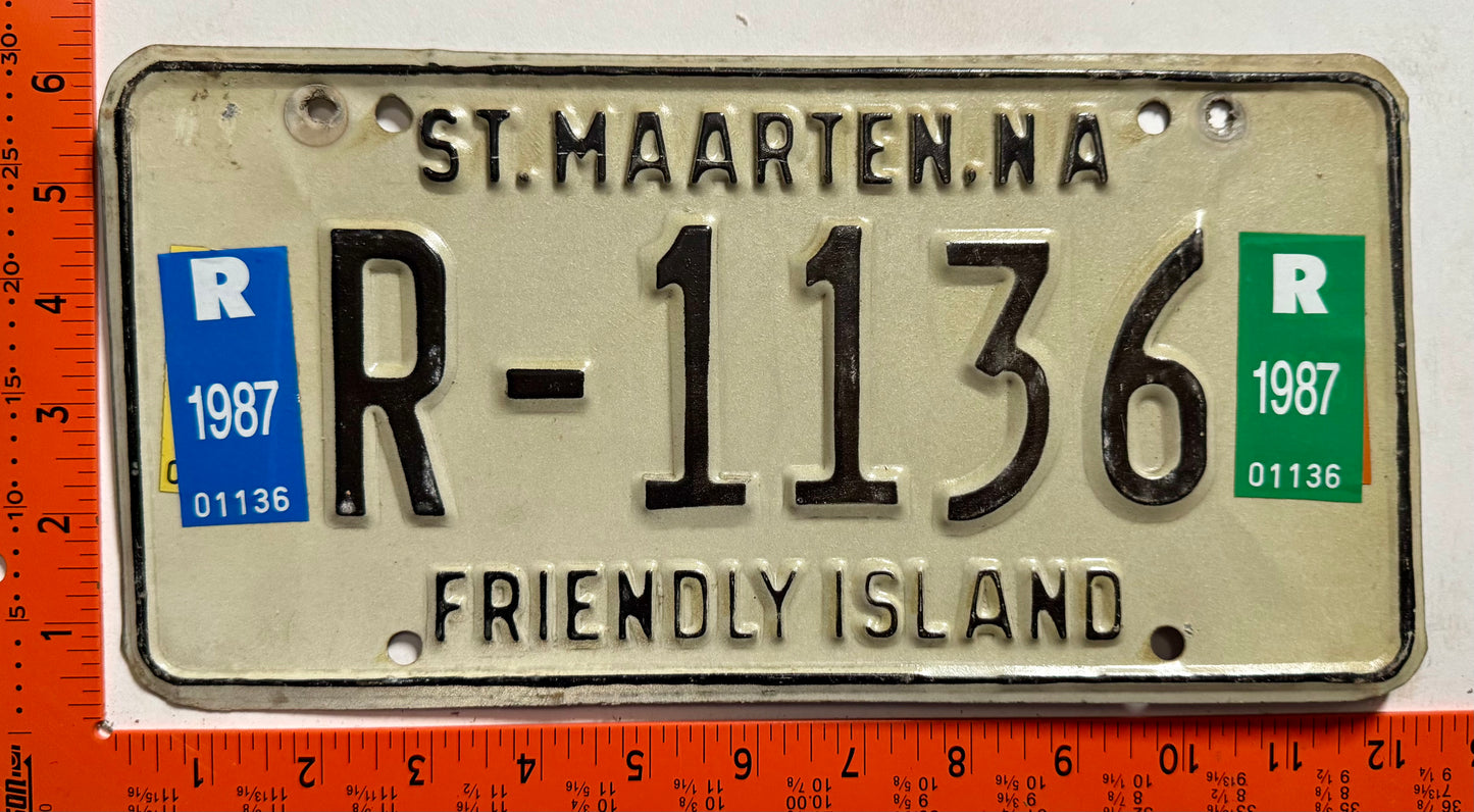 1987 St Maarten #R-1136 Rental License Plate