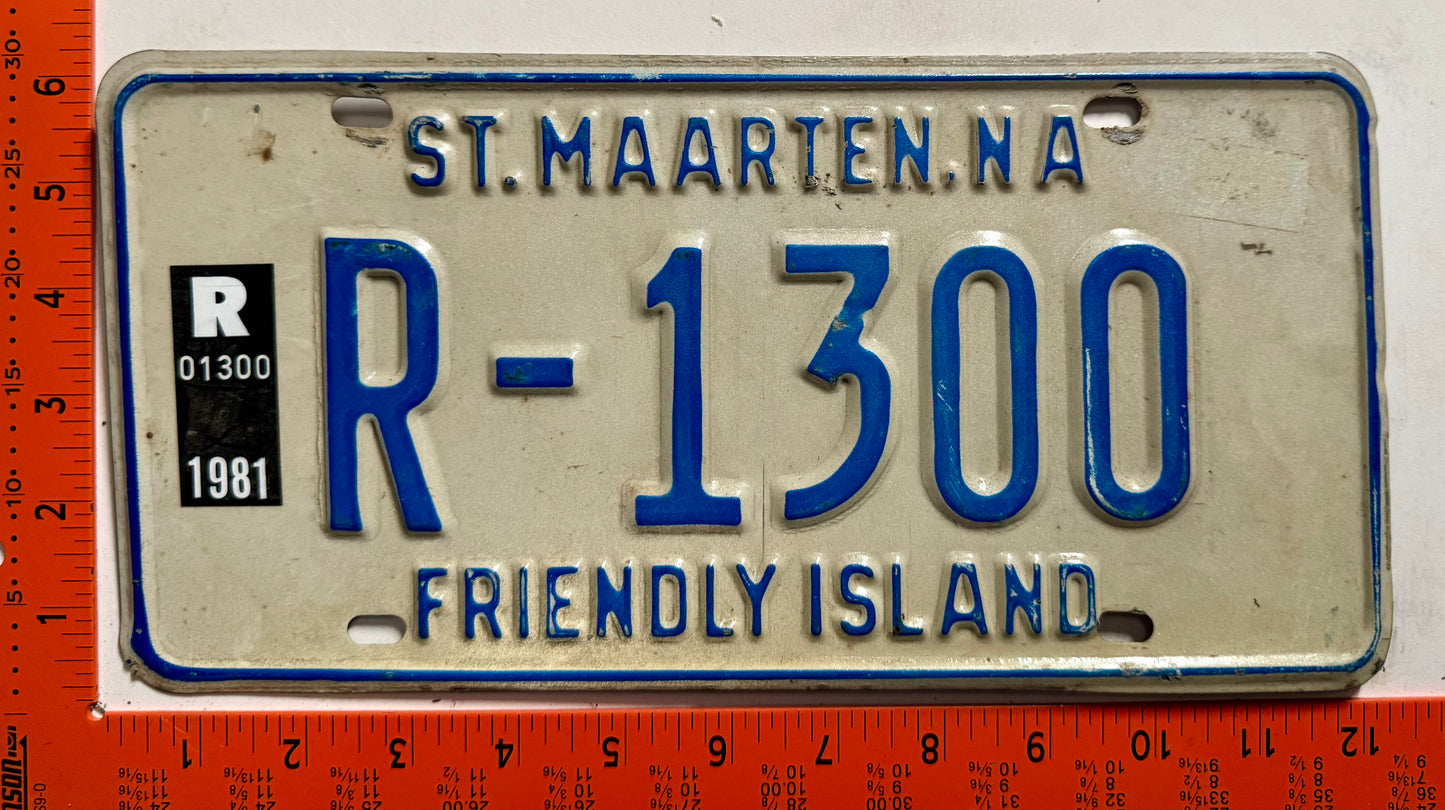 1981 St Maarten #R-1300 Rental License Plate