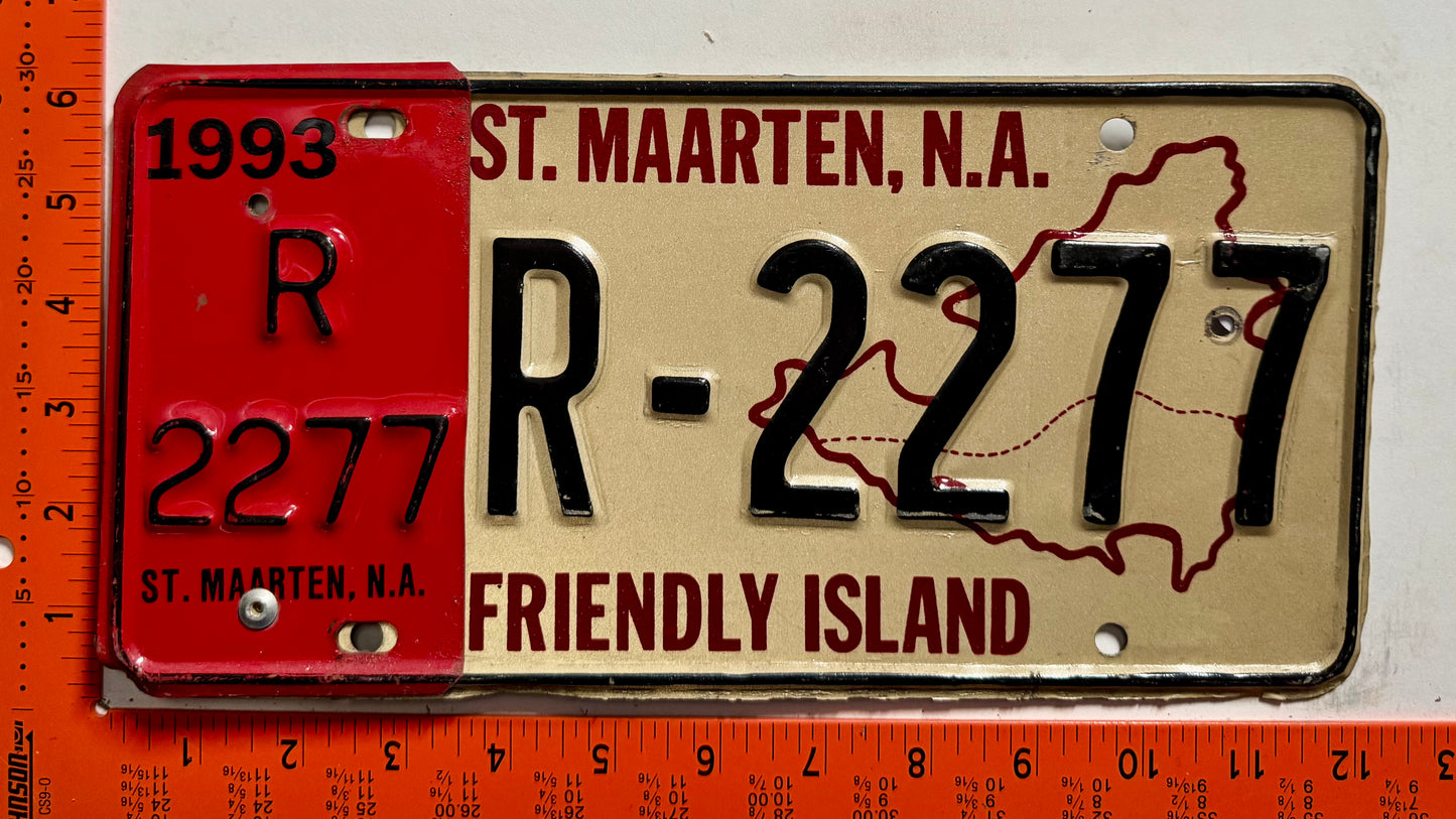 1993 St Maarten #R-2277 Rental License Plate