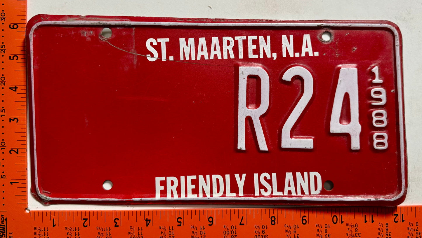 1988 St Maarten #R24 Rental License Plate