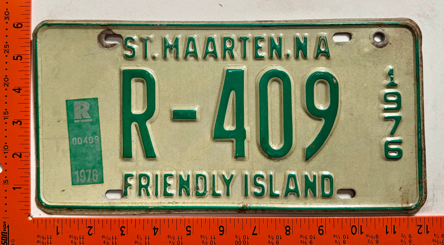 1976 St Maarten #R-409 Rental License Plate
