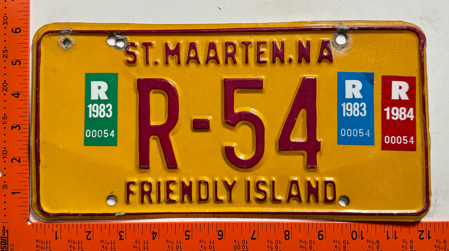 1983/1984 St Maarten #R-54 Rental License Plate