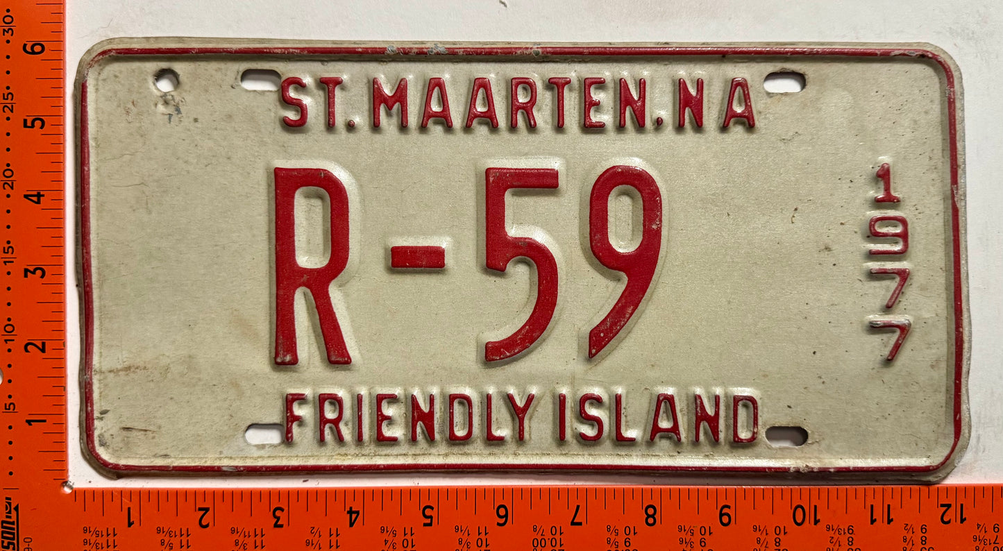 1977 St Maarten #R-59 Rental License Plate