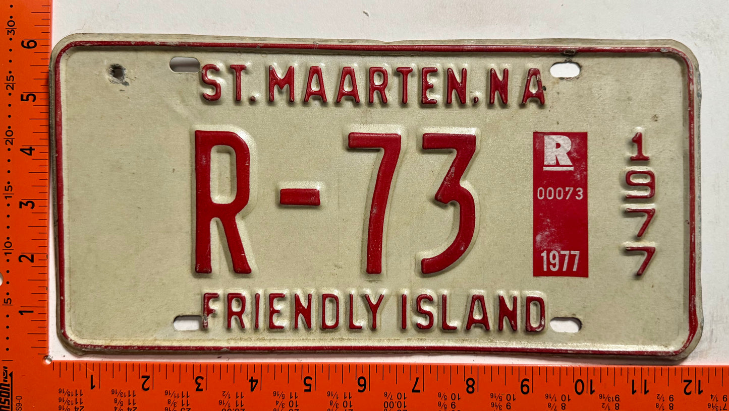 1977 St Maarten #R-73 Rental License Plate