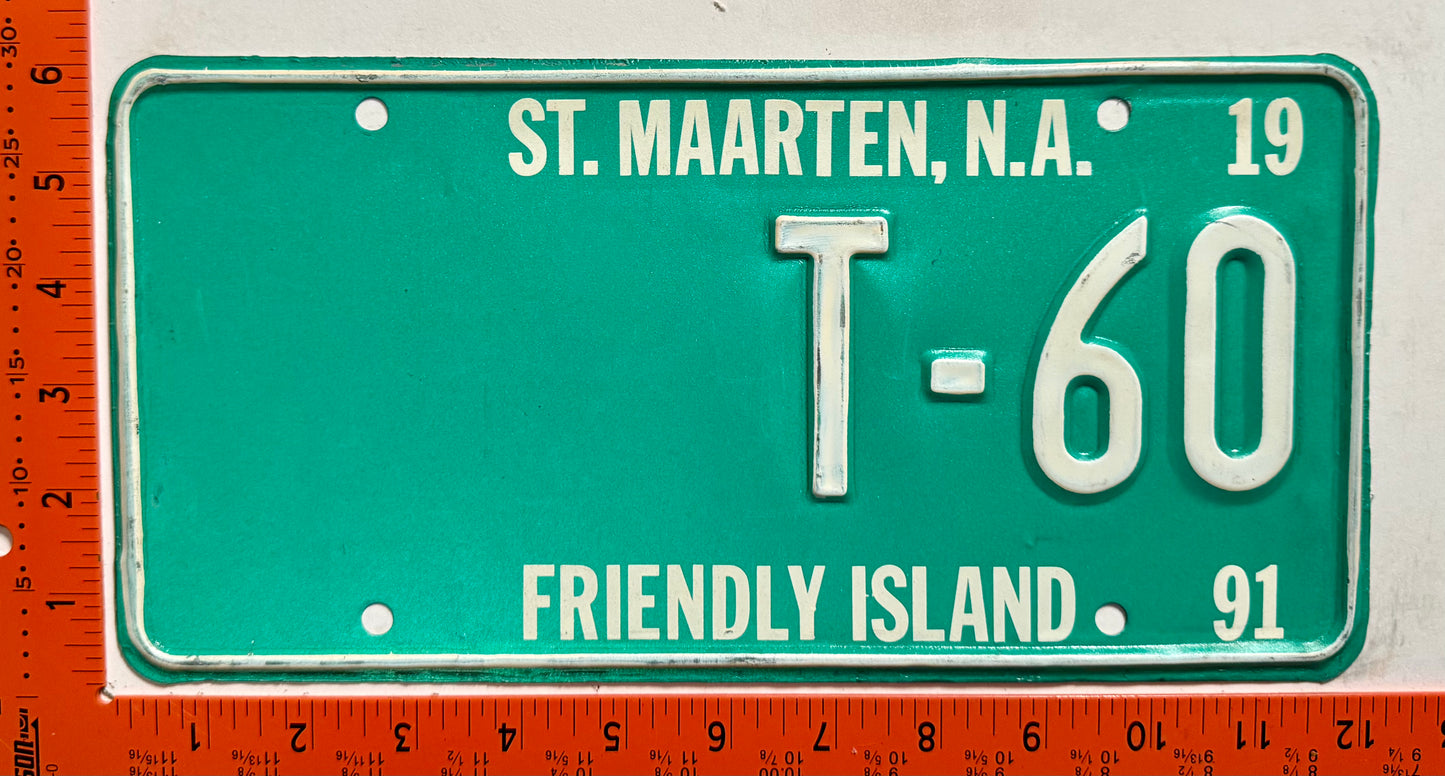 1991 St Maarten #T-60 Tour Bus License Plate