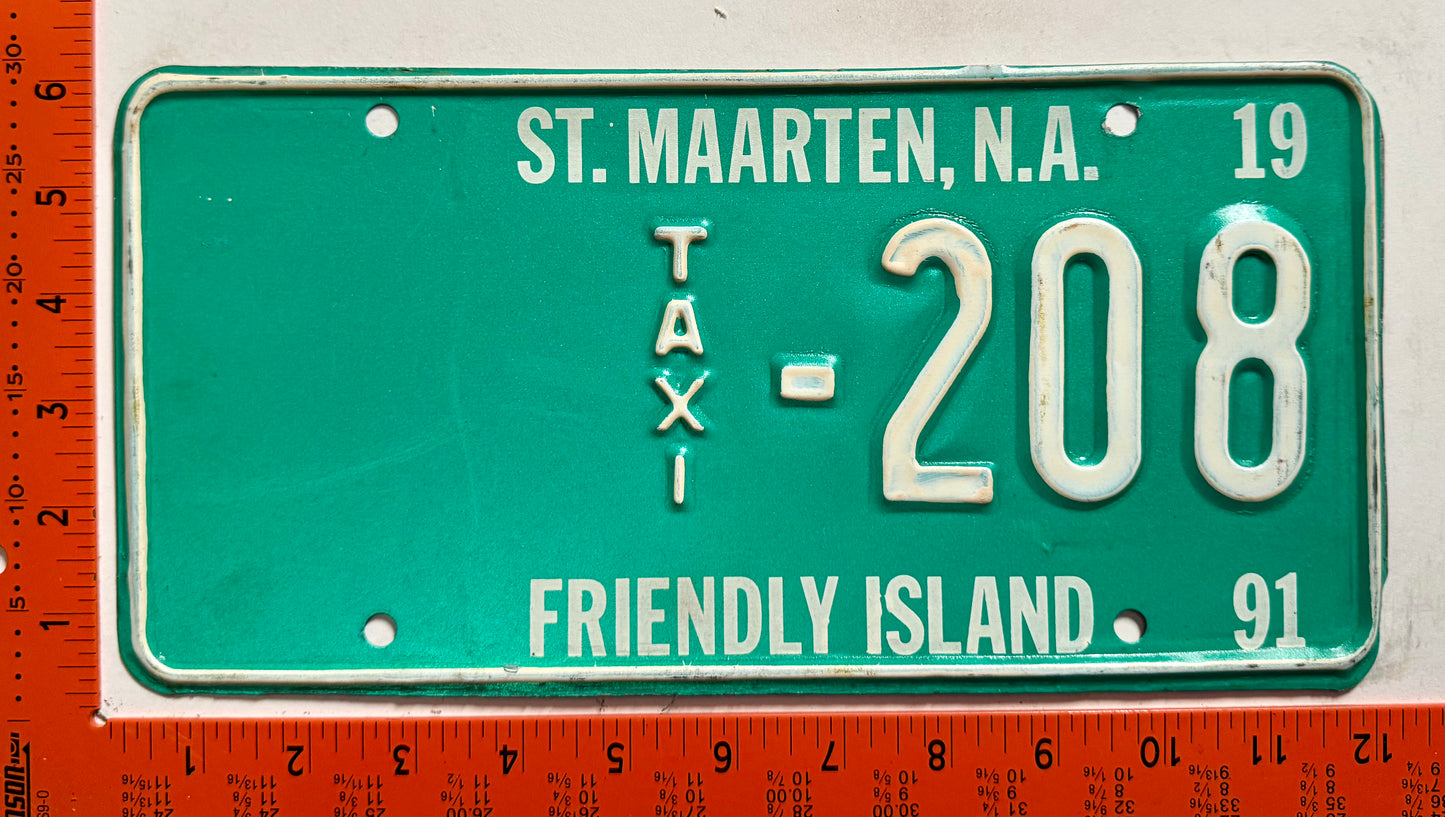 1991 St Maarten #208 Taxi License Plate