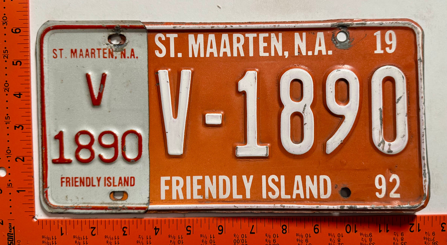 1992 St Maarten #V-1890 Commercial License Plate