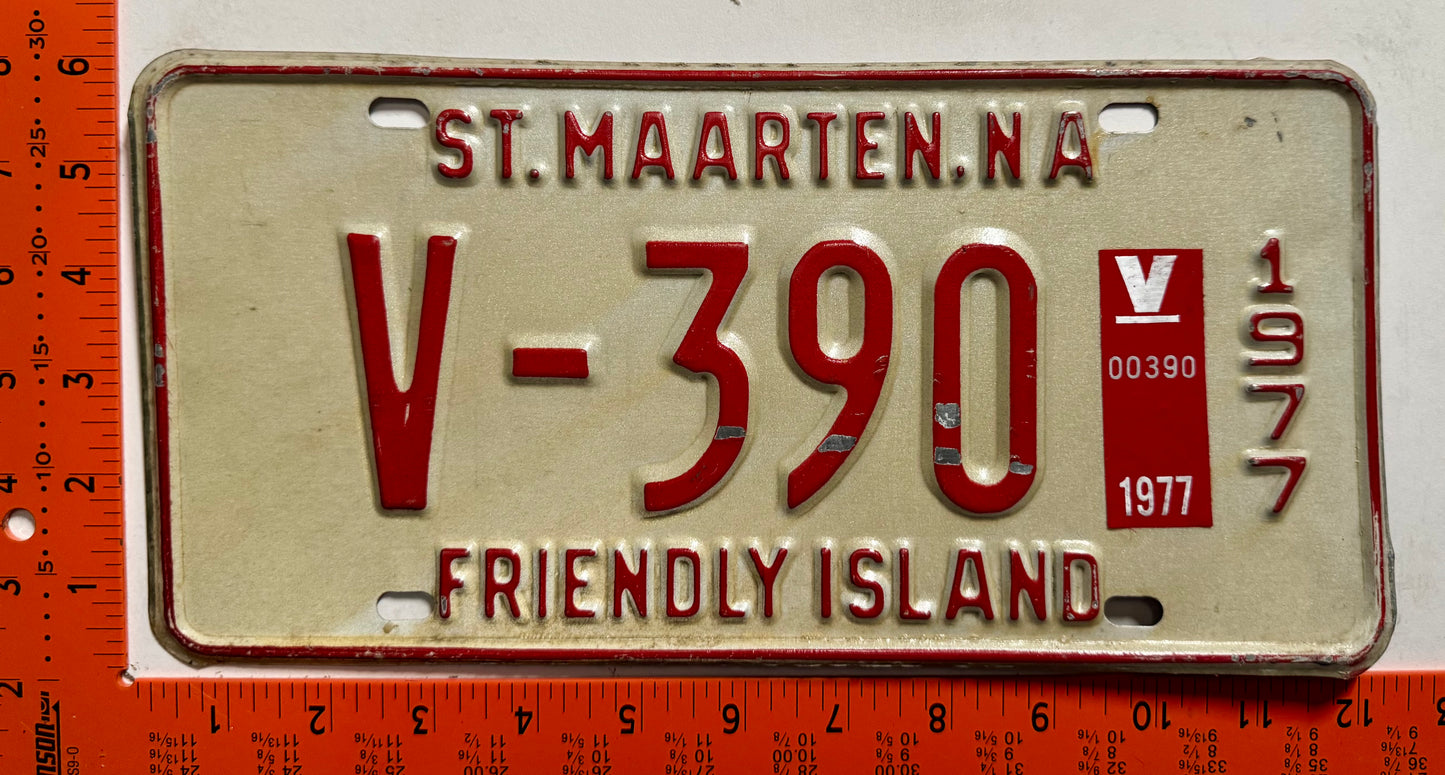 1977 St Maarten #V-390 Commercial License Plate