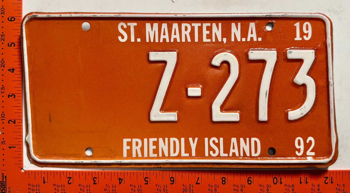 1992 St Maarten #Z-273 Heavy Equipment License Plate