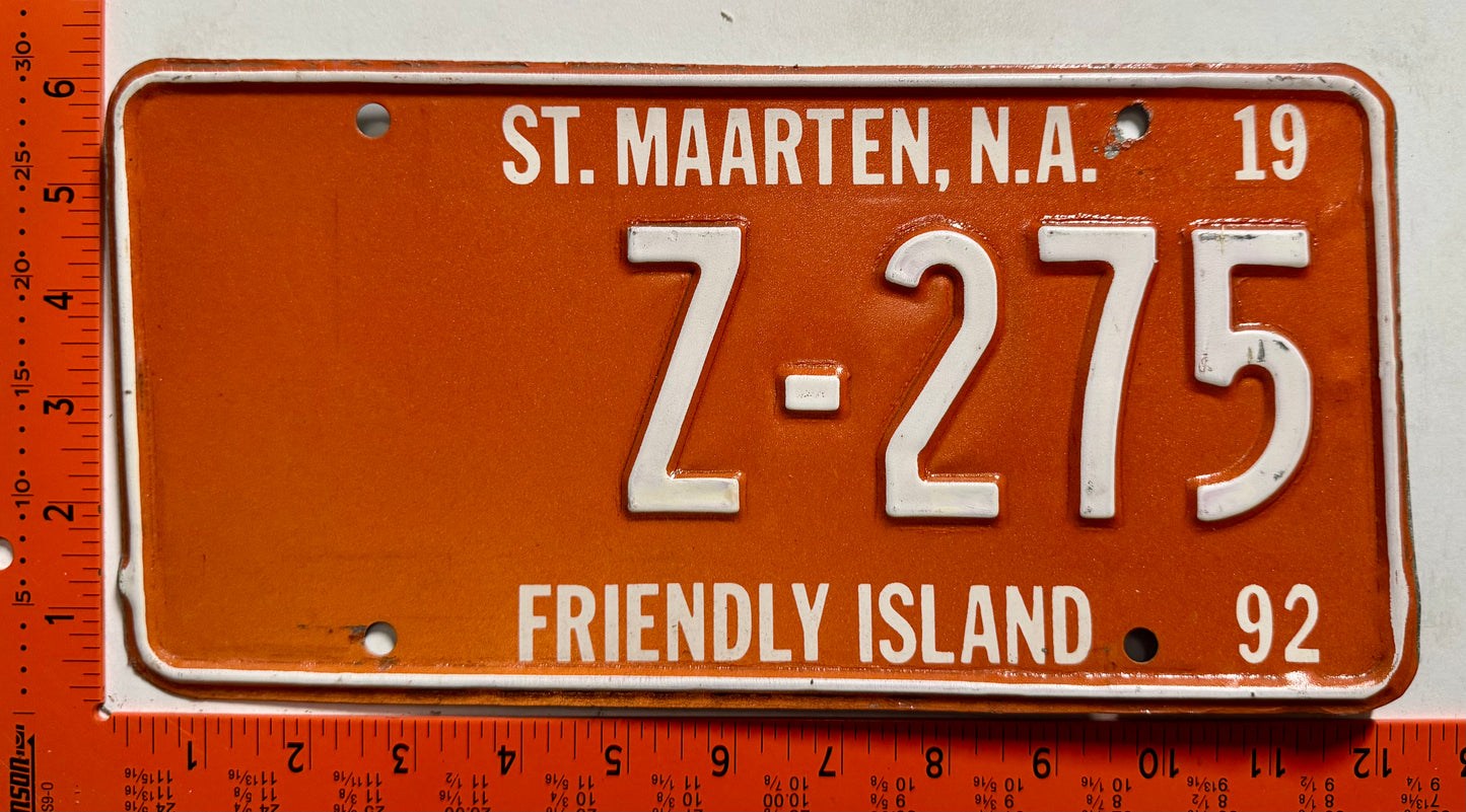 1992 St Maarten #Z-275 Heavy Equipment License Plate