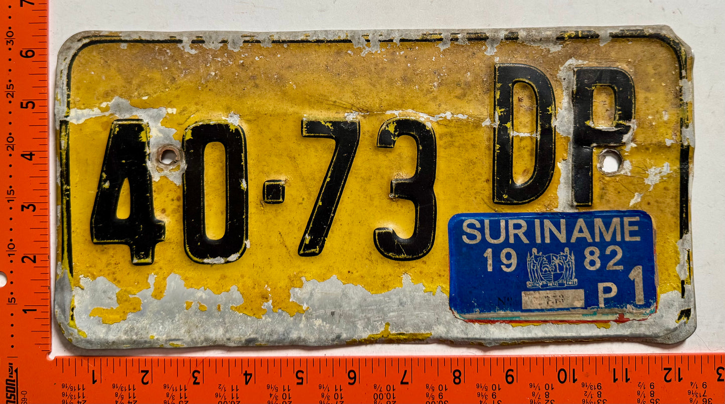 1982 Suriname #40-73 DP Passenger License Plate