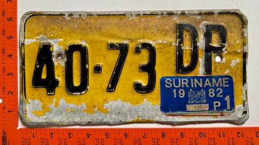 1982 Suriname #40-73 DP Passenger License Plate