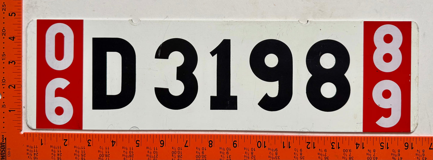 1989 Sweden #D3198 Export License Plate