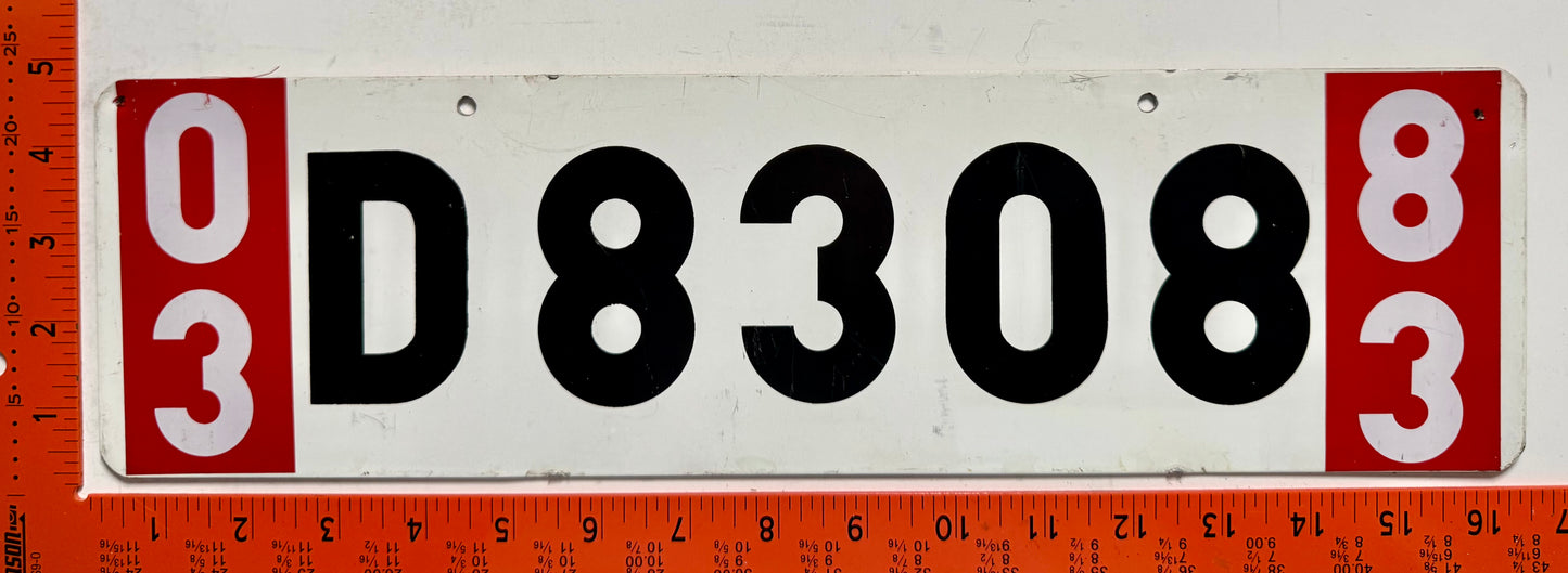 1983 Sweden #D 8308 Temporary License Plate