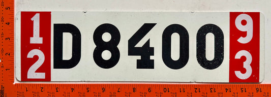 1993 Sweden #D8400 Export License Plate
