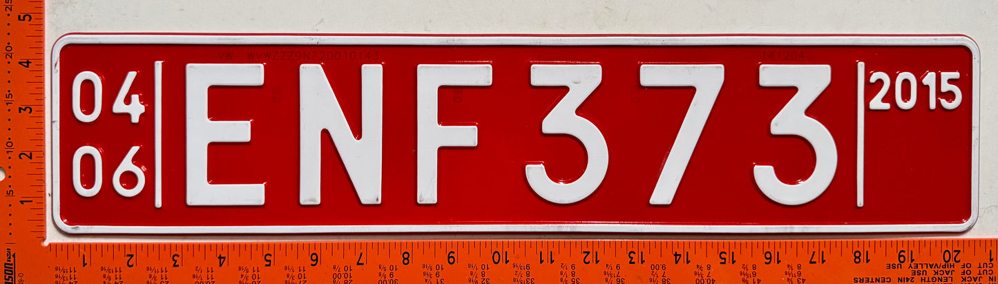 2015 Sweden #ENF373 Export License Plate