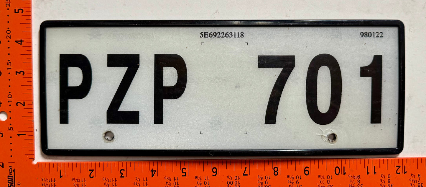undated Sweden #PZP 701 Passenger License Plate