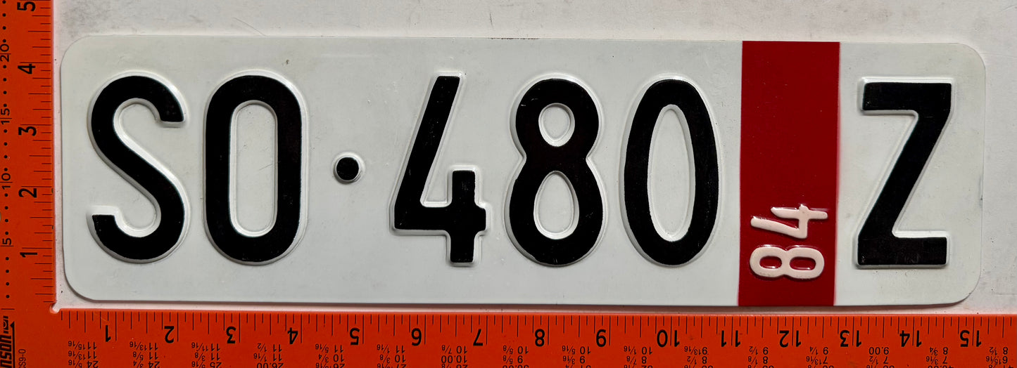 1984 Switzerland #SO-480Z Temporary License Plate