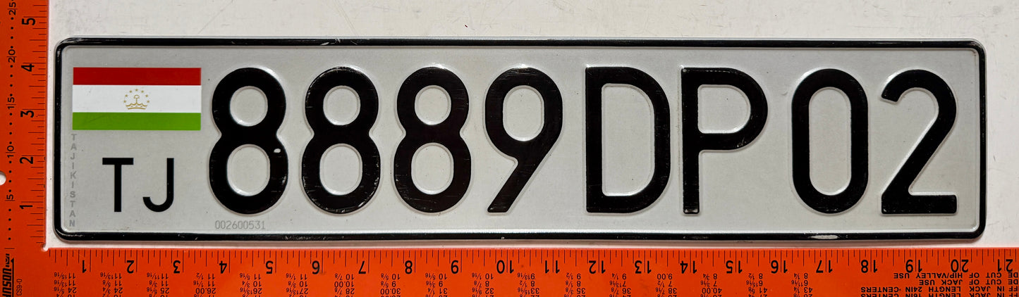 2010 series Tajikistan #8889DP02 Passenger License Plate