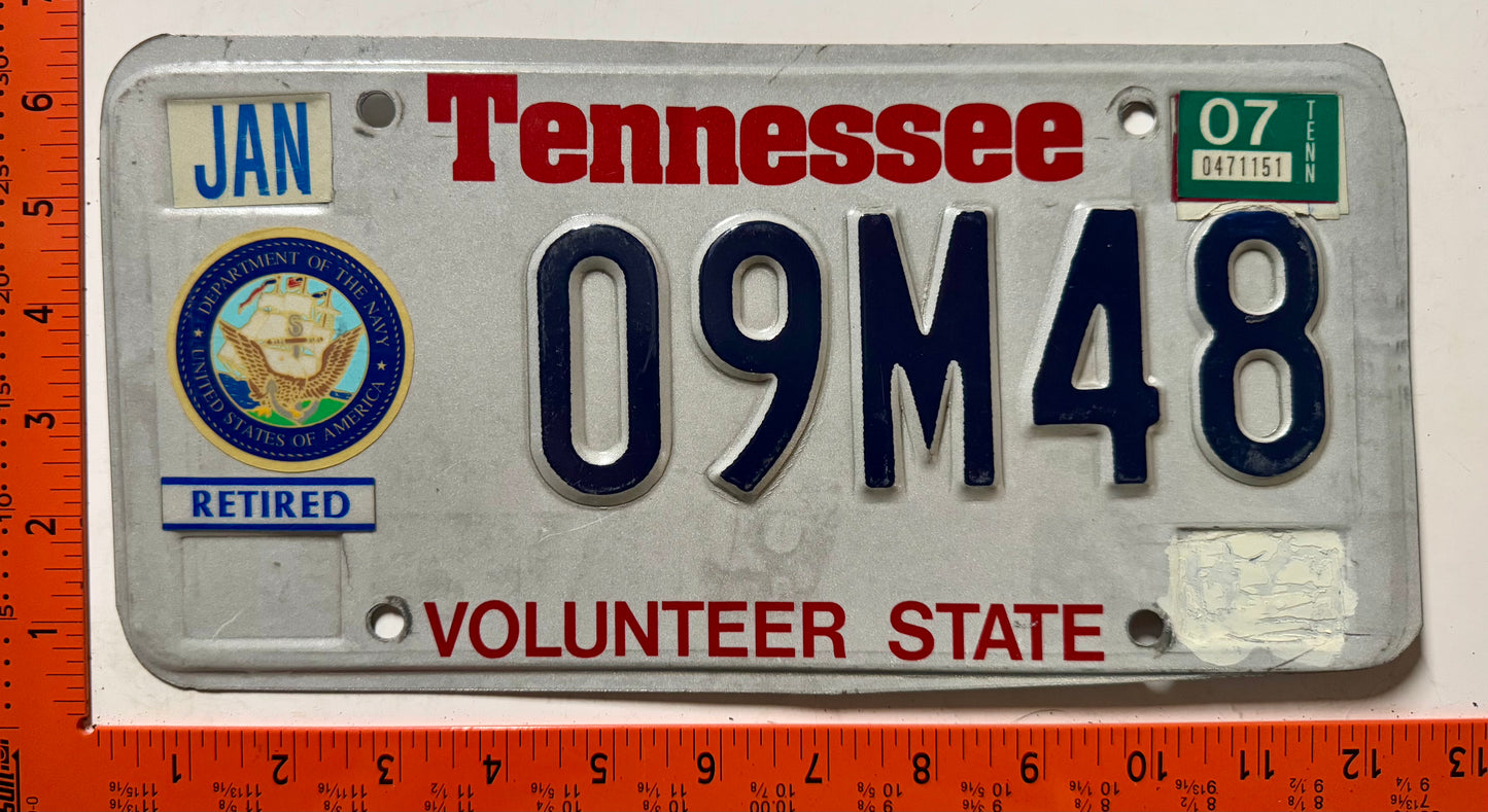 2007 Tennessee #09M48 Navy Veteran License Plate