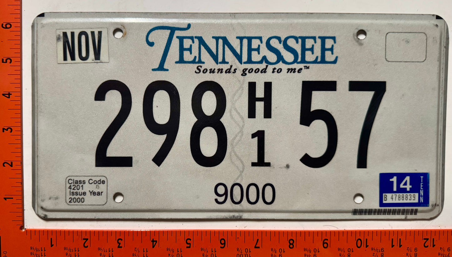 2014 Tennessee #298 H/1 57 Truck License Plate