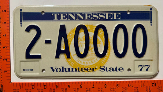 1977 Tennessee #2-A0000 Passenger Sample License Plate