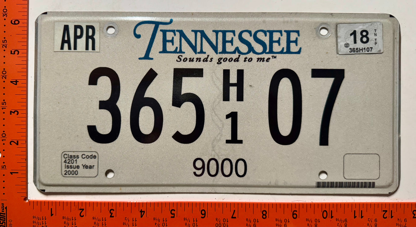 2018 Tennessee #365 H/1 07 Truck License Plate