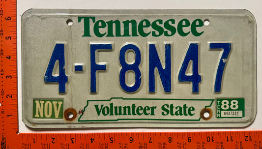 1988 Tennessee #4-F8N47 Passenger License Plate