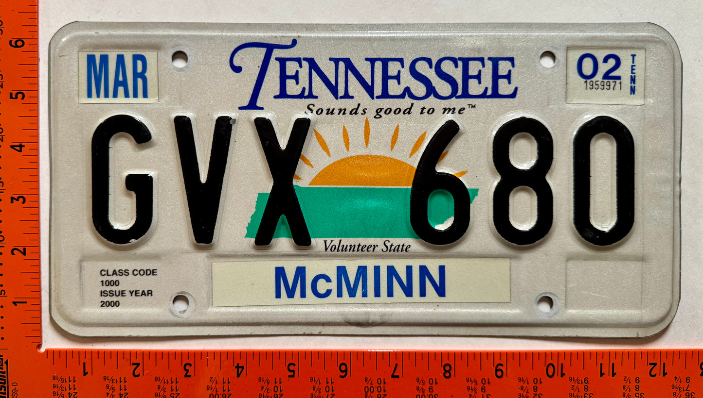 2002 Tennessee #GVX 680 Passenger License Plate