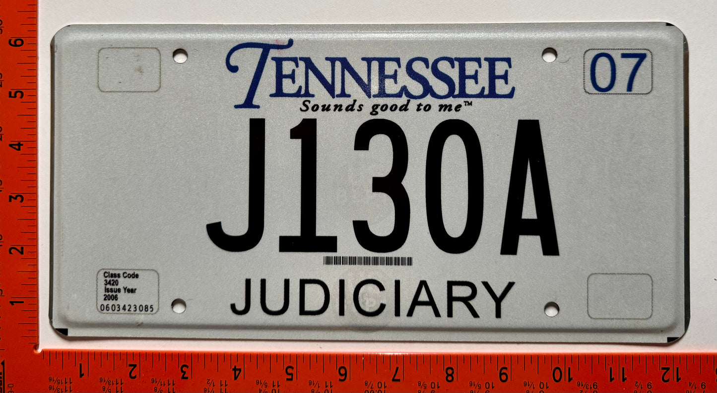 2007 Tennessee #J130A Judiciary License Plate