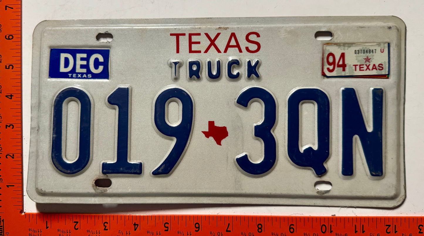1994 Texas #019-3QN Truck License Plate