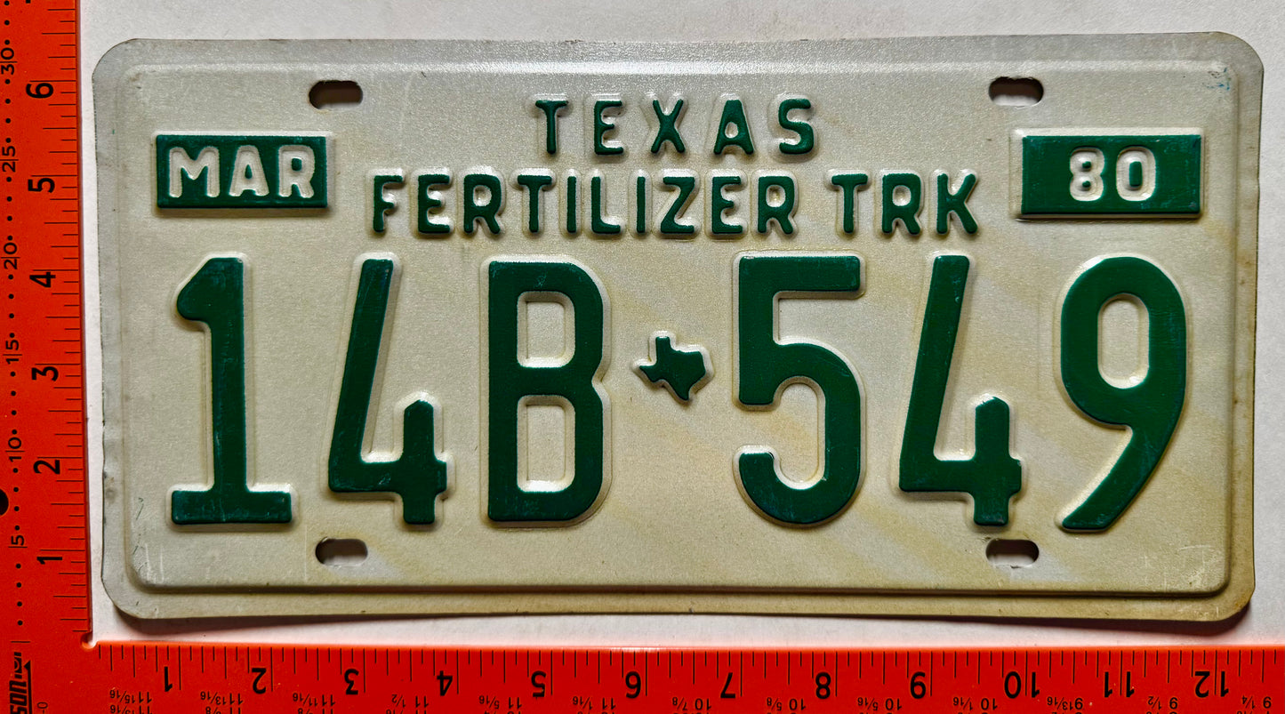 1980 Texas #14B-549 Fertilizer Truck License Plate