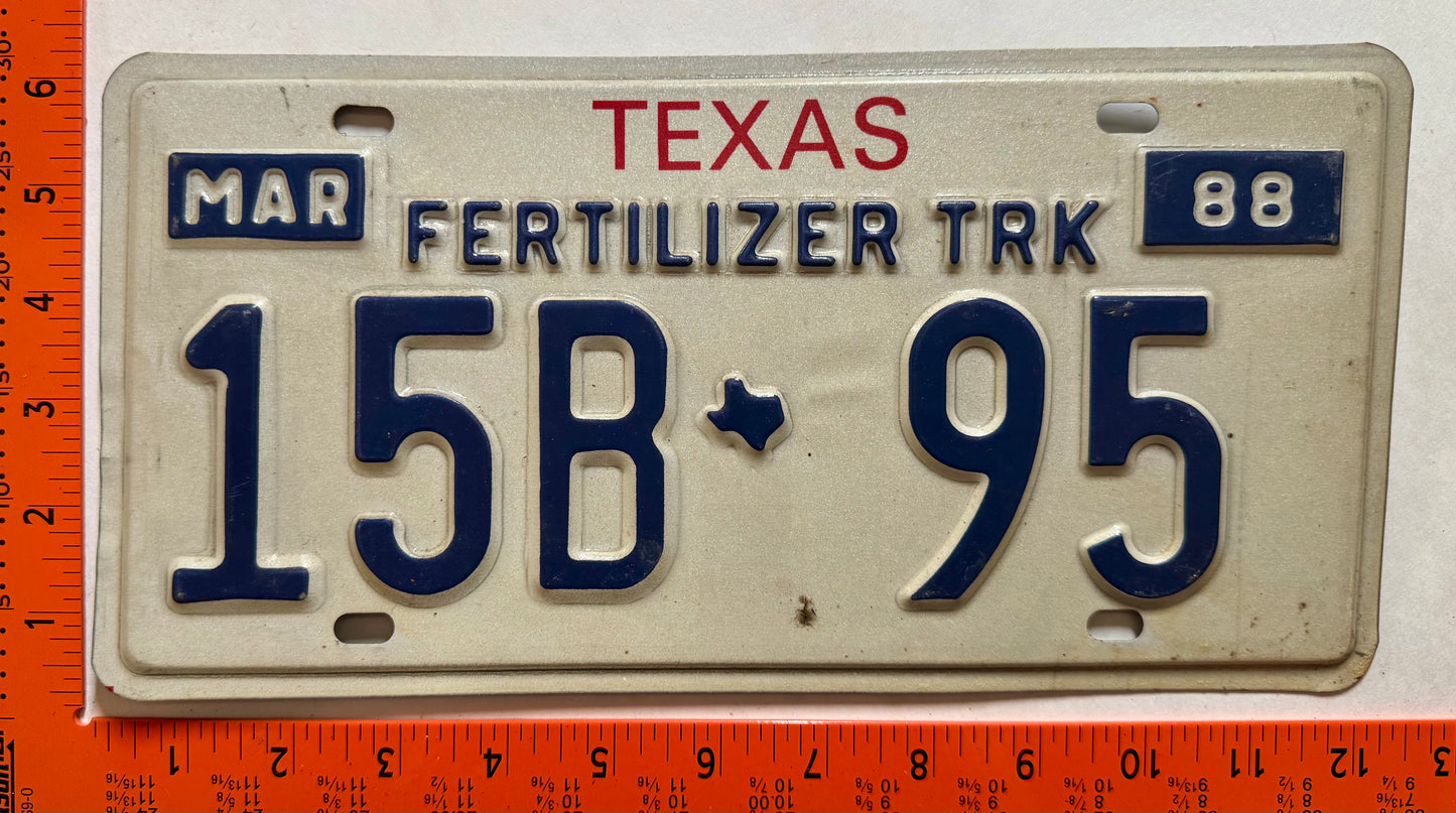 1988 Texas #15B-95 Fertilizer Truck License Plate