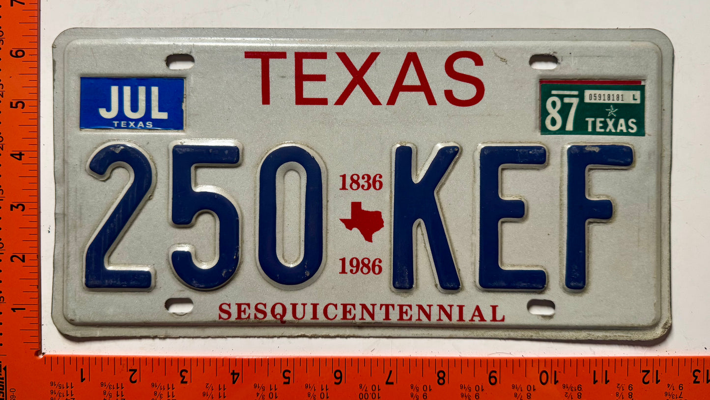 1987 Texas #250-KEF Passenger License Plate